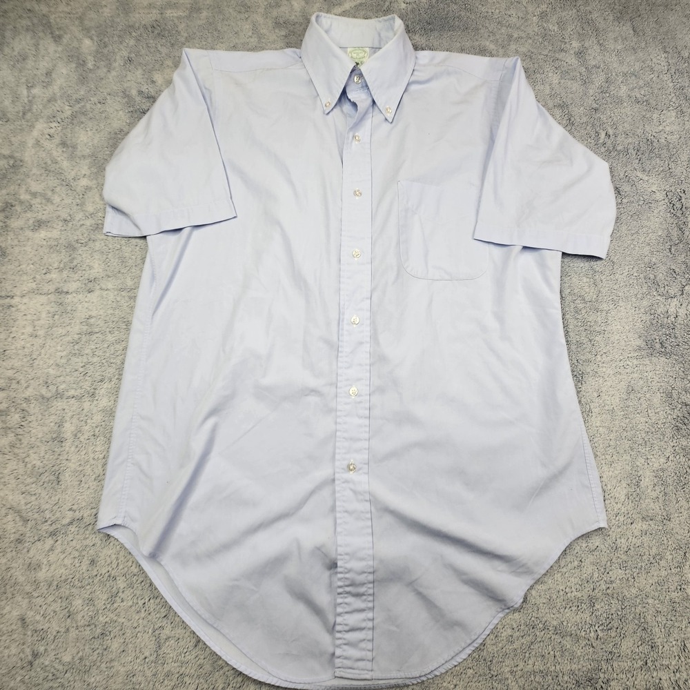 Vintage Brooks Brothers Makers Brooksweave Shirt Mens 15 Blue Short Sleeve USA - Picture 1 of 9